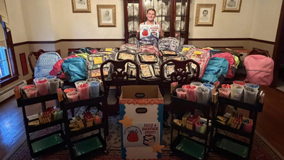 16 year old pennsylvania student collected 60 backpacks filled with supplies and hundreds of additional stationery items then distributed them across seven schools and created four kindness karts