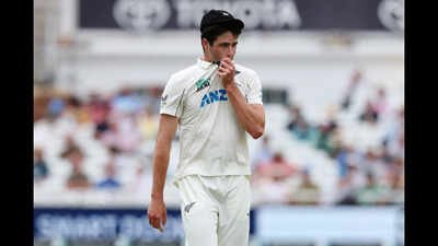 file photo cricket england v new zealand third test trent bridge cricket ground nottingham britain june 29 2026 new zealands will orourke walks off the field after sustaining an injury