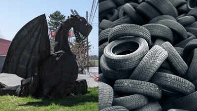 the fire breathing mechanism transforms the tire sculpture into a spectacular roadside attraction that commands attention