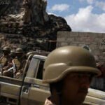 yemeni soldiers stand guard at a military camp near the frontline with houthis in marib yemen